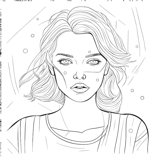 illustartion coloring book page woman study