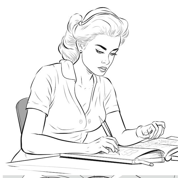 illustartion coloring book page woman study