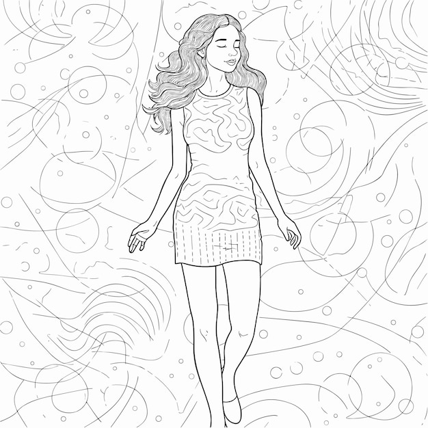 illustartion coloring book page woman study