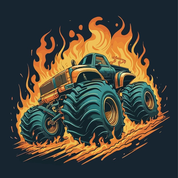 Illustrate monstrous firebreathing monster truck