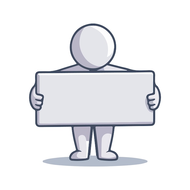 Vector illustrated bearded 2d cartoon man holdin blank paper your empty board holding blank banner