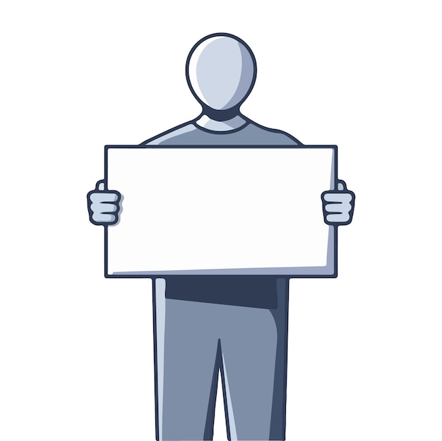 Vector illustrated bearded 2d cartoon man holdin blank paper your empty board holding blank banner