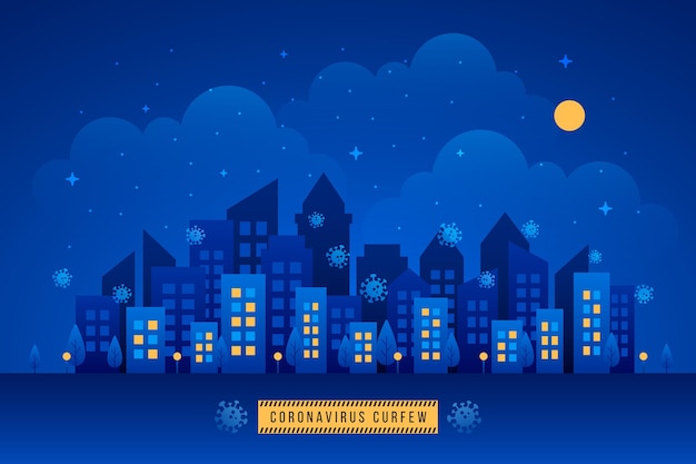 Illustrated coronavirus curfew concept with city at night