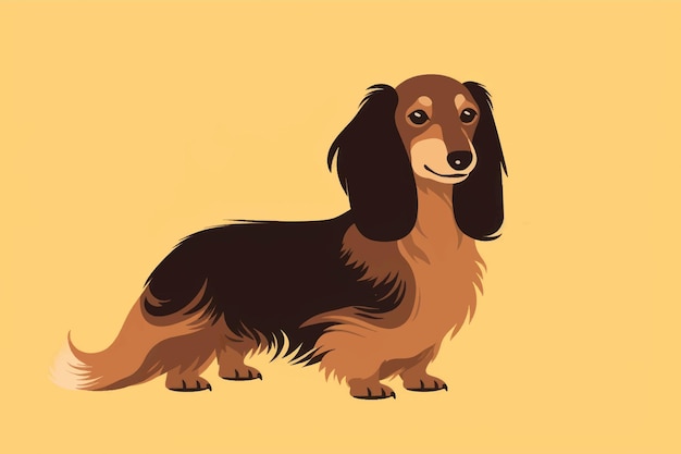 Illustrated dachshund on yellow background