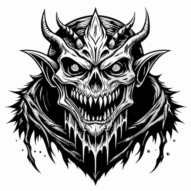 Illustrated Demonic Skull with Horns Dark Fantasy and Gothic Art for Halloween Themes