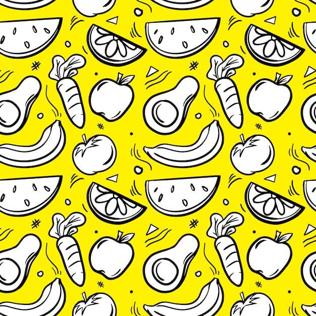 Illustrated fruit vegetable seamless pattern