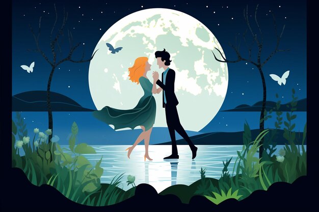 Vector illustrated happy couple in style