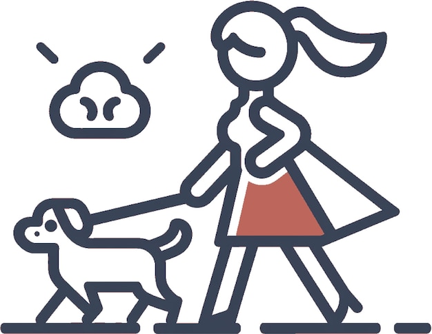 Vector illustrated icon depicting the city and a woman walking