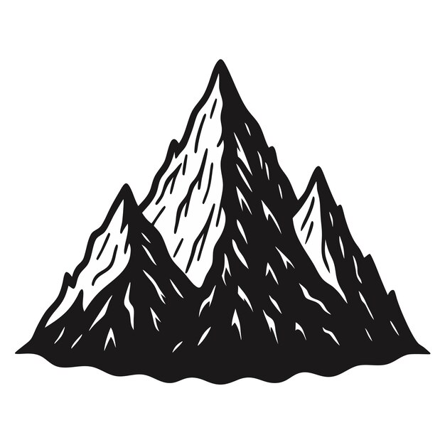 Vector illustrated mountain landscape in monochrome design with jagged peaks and rugged surface