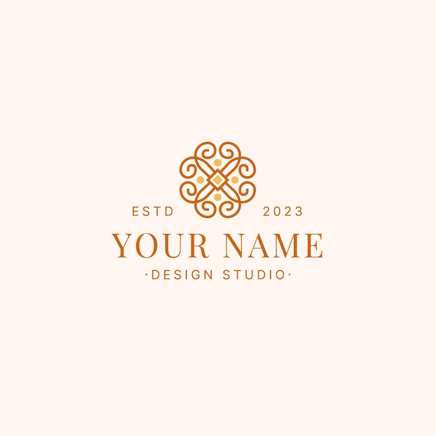 Illustrated Orange Luxury Floral Design Studio Logo Template