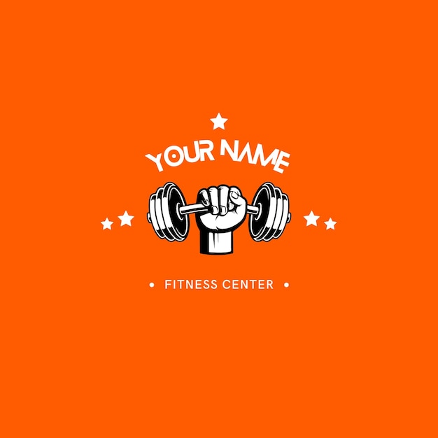 Illustrated Orange White Fitness Center Logo Template