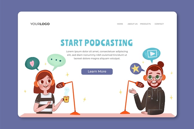 Illustrated podcast landing page template