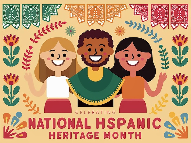 Vector illustrated poster celebrating national hispanic heritage month