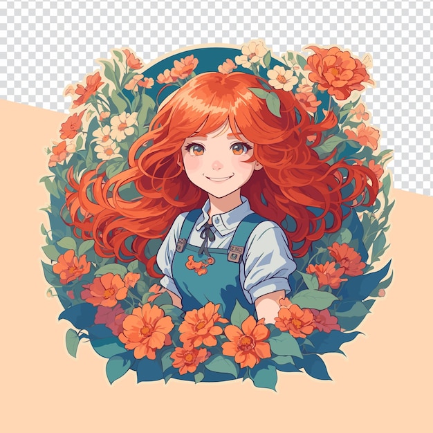 Illustrated Redhead Girl in a Floral Fantasy Stunning Vector Art for Logos Stickers and TShirts