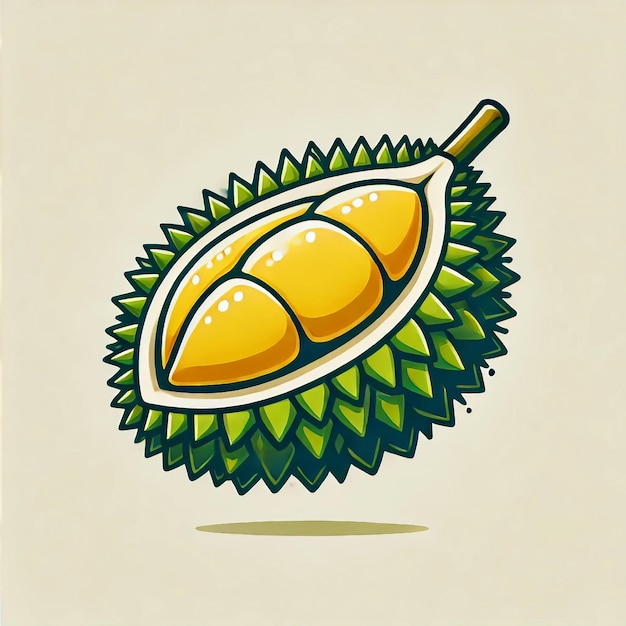 Illustrated ripe durian fruit cut in half