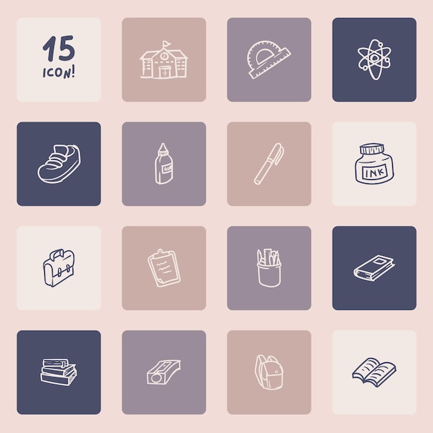 Illustrated School 15 Icons In One Template