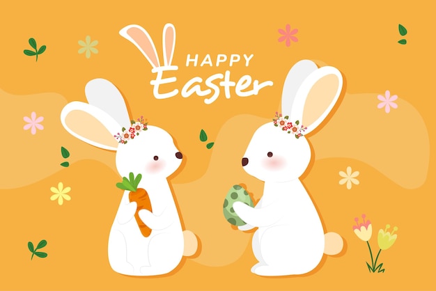 Illustration of 2 bunnies happily talk on Easter day