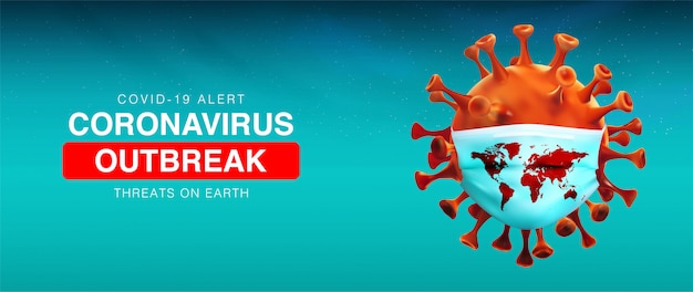 Illustration of 3D Realistic Novel coronavirus (2019-nCoV) object wearing medical masker. 3D vector illustration background.