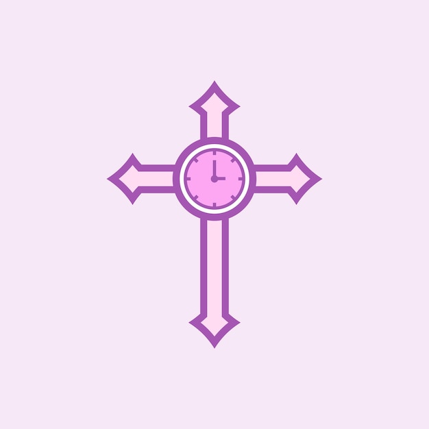 Illustration abstract cross church with clock sign logo design modern vector graphic