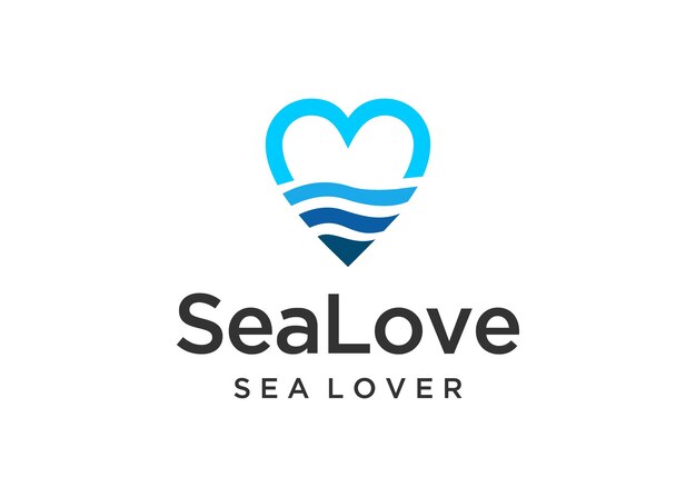 Illustration of abstract heart sign combined with a modern and clean sea logo design