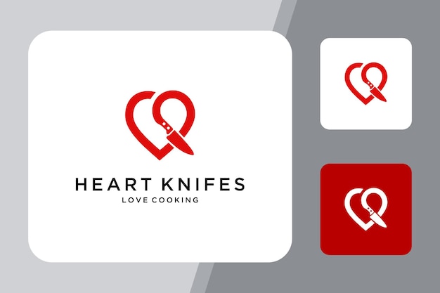 Illustration of abstract heart sign with the tip of a kitchen knife logo design