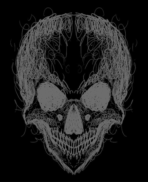 Illustration abstract skull head with scrible style