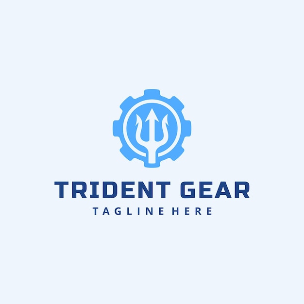 Illustration abstract trident king sea with gear industrial logo design