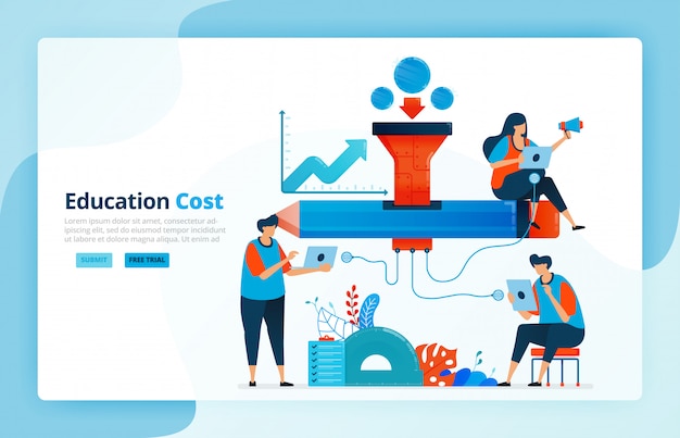  illustration of activities from financing in education. Scholarship and education network. Funding assistance program for students. Financial access.