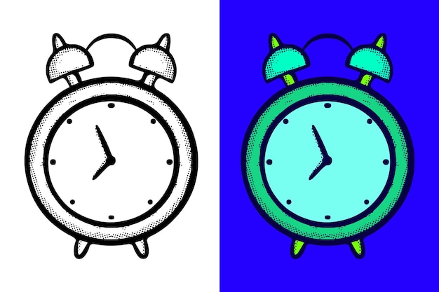 Illustration alarm clock hand drawn cartoon vintage style vector