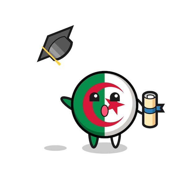 Illustration of algeria flag cartoon throwing the hat at graduation cute design