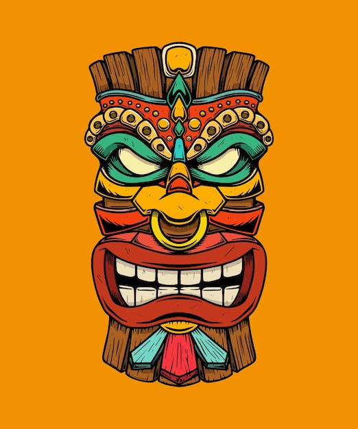 Illustration of an ancient Mayan mask showing teeth and a nose ring