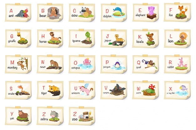 Illustration of animal alphabet letter a-z