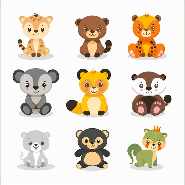 illustration animal cute vector set cartoon zoo character nature lion isolated wild wild