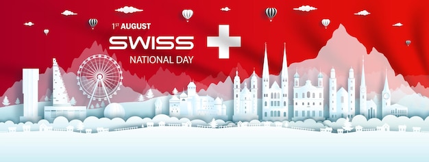 illustration anniversary celebration happy independence switzerland day in switzerland flag