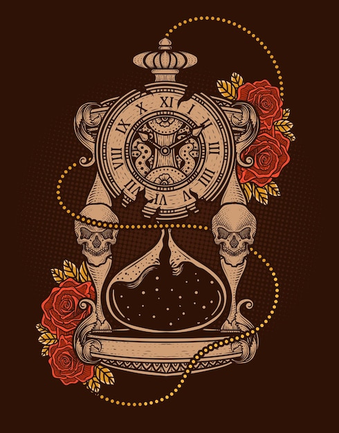 Illustration antique hourglass with deep meaning about love