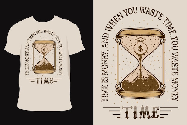 Vector illustration antique hourglass with deep meaning about money on t shirt mockup