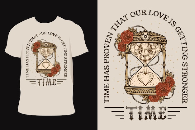 Vector illustration antique hourglass with deep meaning about time and love on t shirt mockup