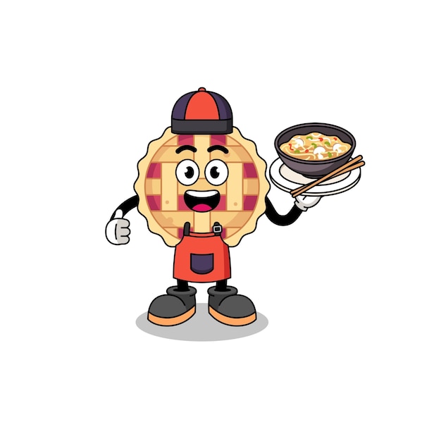 Illustration of apple pie as an asian chef