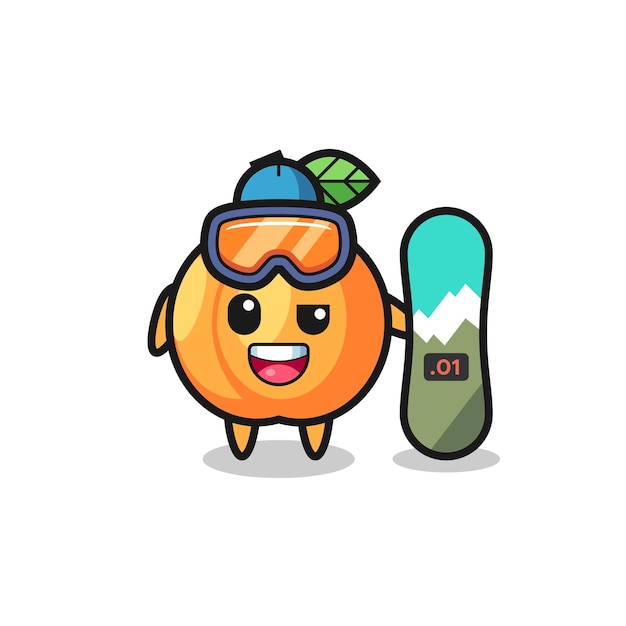 Illustration of apricot character with snowboarding style