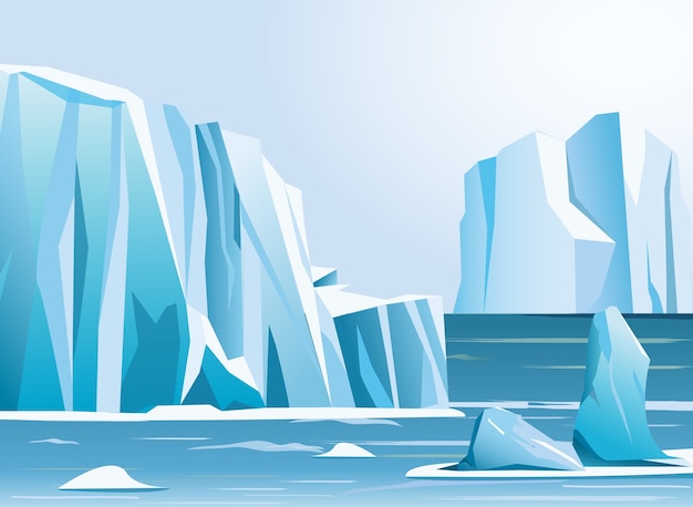 Vector  illustration arctic landscape iceberg and mountains. winter background.