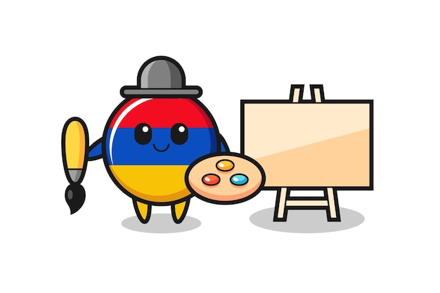 Illustration of armenia flag mascot as a painter