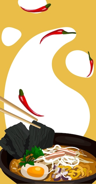 Illustration of an Asian ramen dish for marquetinka against a backdrop of bright spots Flyer