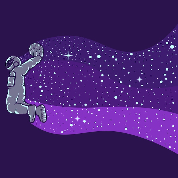 Illustration of astronaut playing basketball