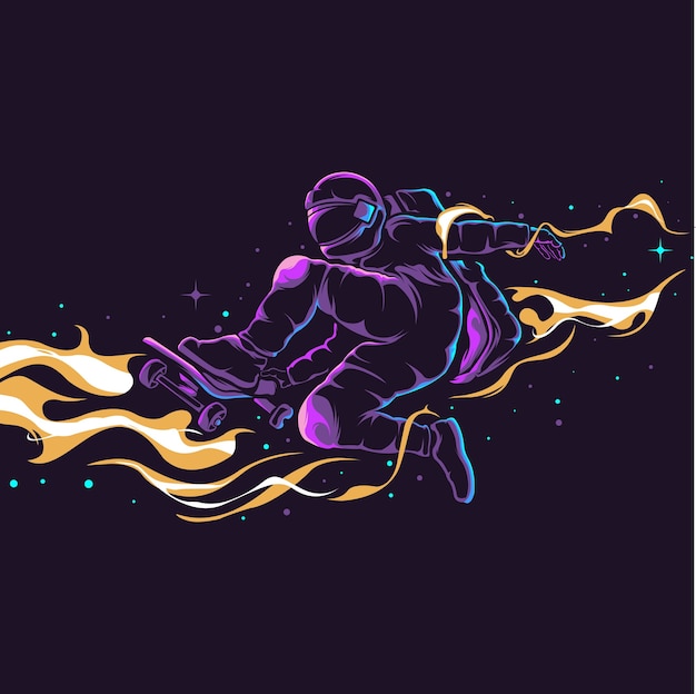 Illustration Astronaut skateboarding