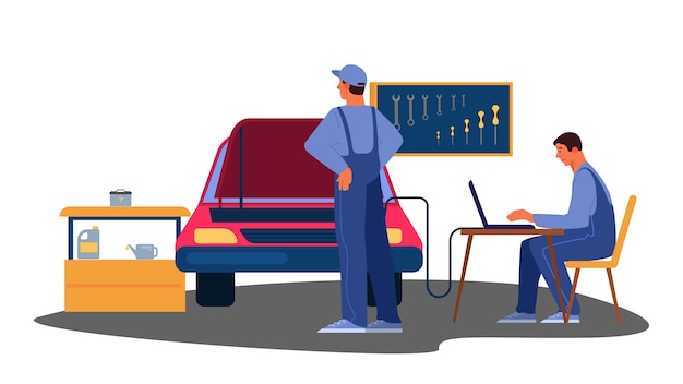  illustration of automobile got fixed in car service.