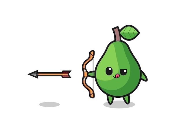 Vector illustration of avocado character doing archery