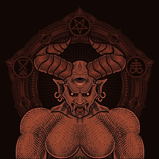 Illustration badass demon with circle mandala