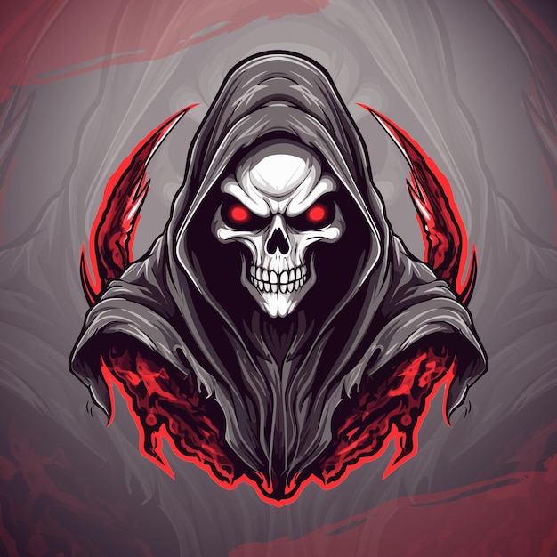 Illustration for Badge Emblem and TShirt Printing Death Reaper Mascot Logo Design