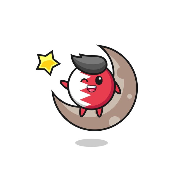 Illustration of bahrain flag badge cartoon sitting on the half moon , cute style design for t shirt, sticker, logo element