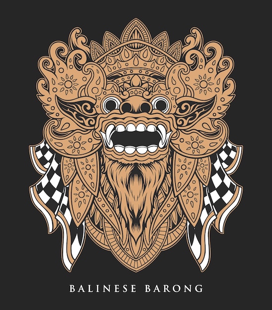 Vector illustration of a balinese barong mask with high detailed vector in monochrome style